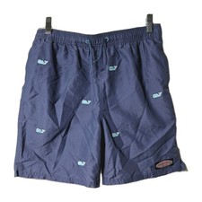 Vineyard Vines Swim Trunks Shorts Boys L 16 Solid Blue Embroidered Whales