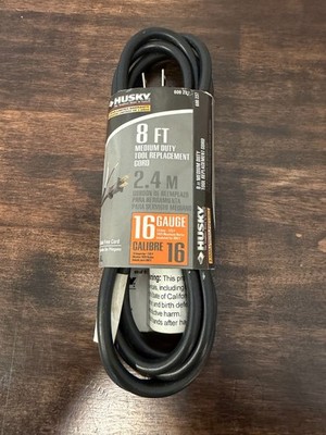 Husky 8 ft. Black Medium Duty Tool Replacement Cord 16 Gauge 13A 125V #165018
