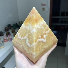 3.8LB 5.1" Natural Calcite Pyramid Statue Crystal Tower Reiki Heal Decor Energy