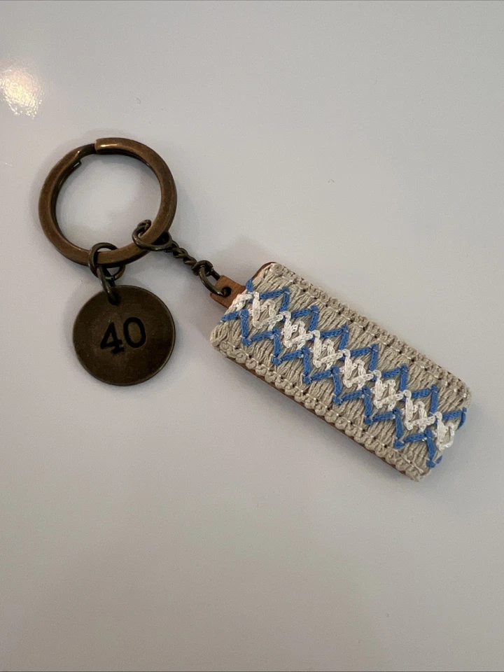 Auténtico UGG - Beige Azul Claro Blanco Caqui Herrajes Algodón Cuero Bolso Dije Foto 3 de 3