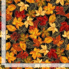 Fall Fabric | Thankful Fall Leaves Metallic Black | Timeless Treasures YARD