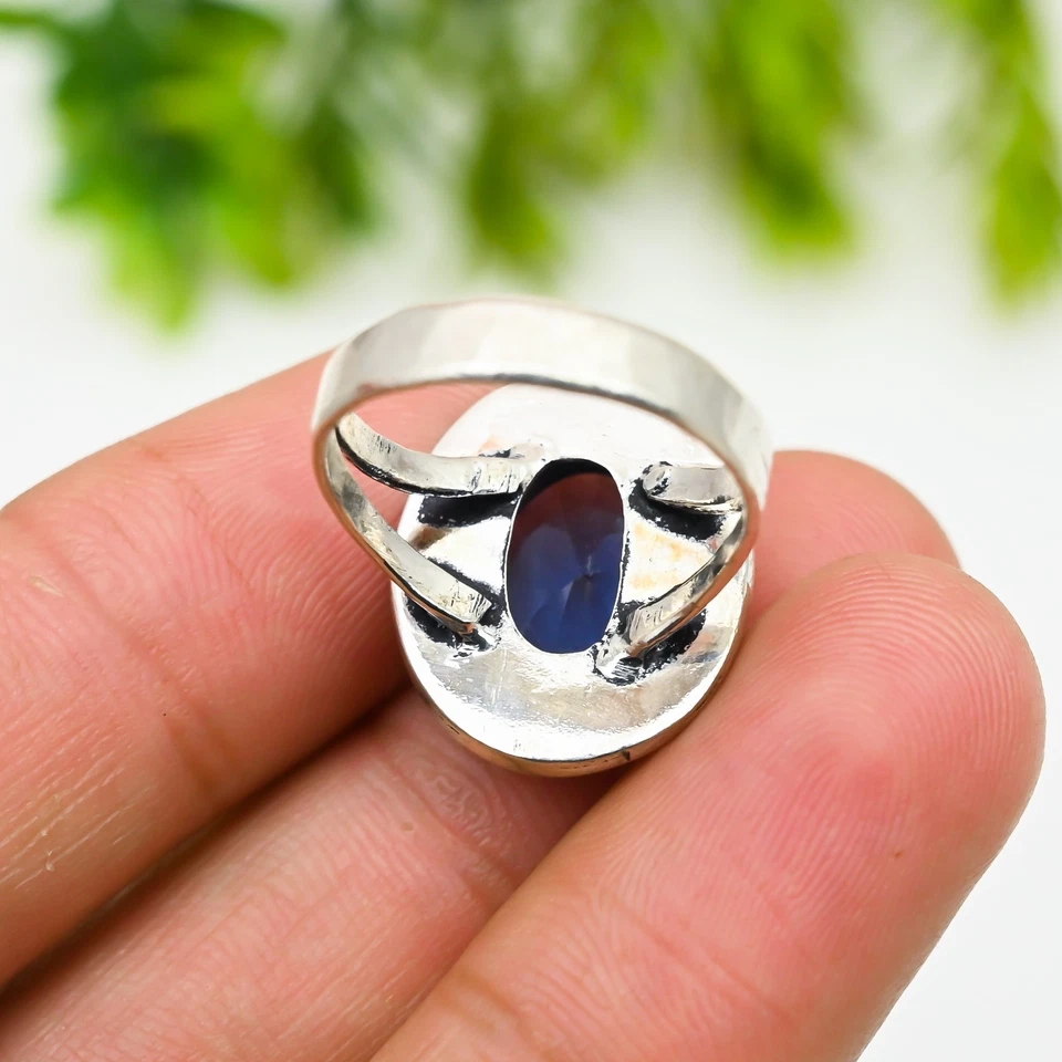 Blue Iolite Gemstone Oval 925 Sterling Silver Handmade Jewelry Ring For Gift Her - Image 3 of 4