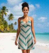 Patagonia Women's S Dress Y2K Spaghetti Strap Striped Outdoor Brown White Blue