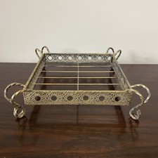 Antique Metal Pierced Filigree Plant Stand Twisted Feet Victorian Tray