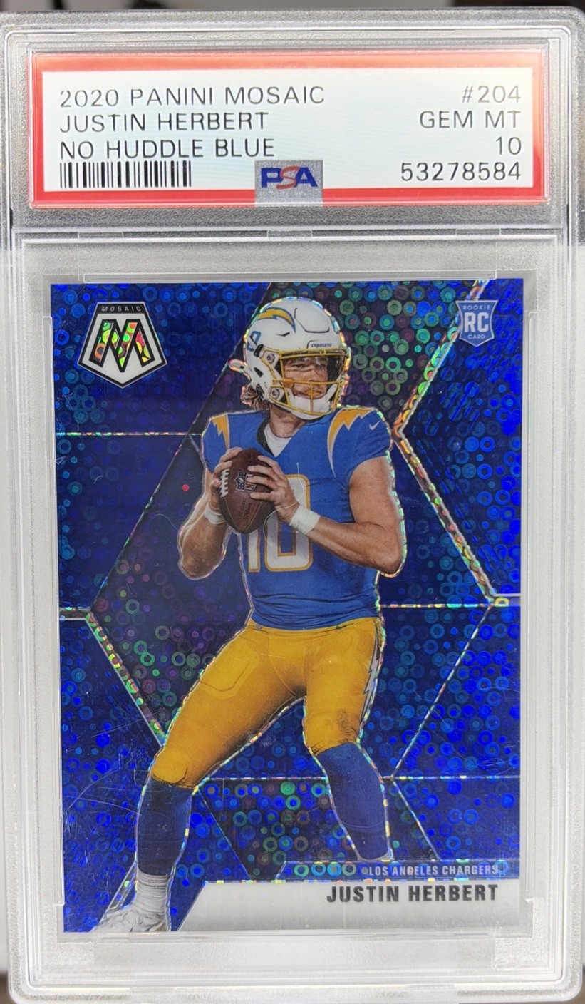 2020 Panini Mosaic Justin Herbert RC "No Huddle Blue" /75 #204 PSA 10 GEM MINT