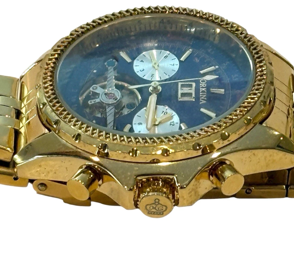 Orkina男士时尚计时码表金色自动模拟49毫米手表8 3/4 — 第 3/4 张图片