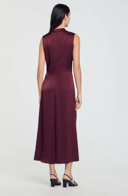 Sandro Draped satin-effect Dress - Burgundy