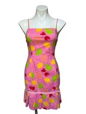 Lilly Pulitzer White Label Vintage Y2K Fruit Print Flapper Sheath Dress Sz 4 XS
