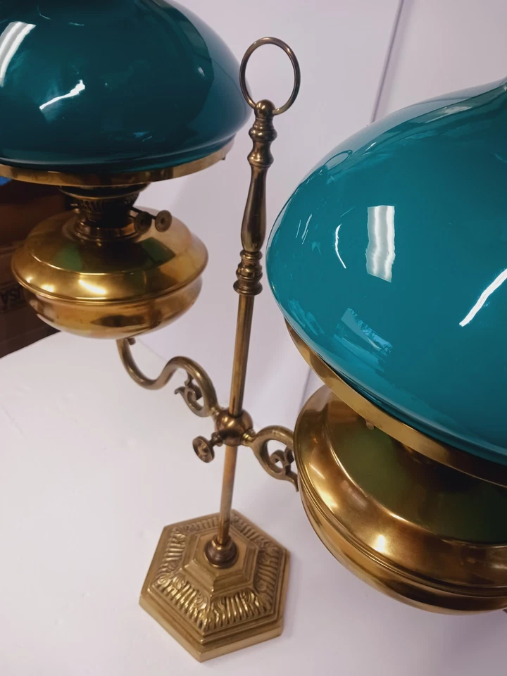 LARGE John Scott Brass Duplex Student Lamp Double Oil 4 Wicks Adjustable Height - Image 4 of 4