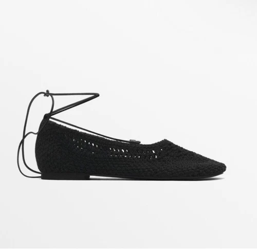 Zapato plano de ballet Massimo Dutti negro con cordones de cuero 7,5 38 nuevo con etiquetas 1508/450 - Imagen 10 de 20