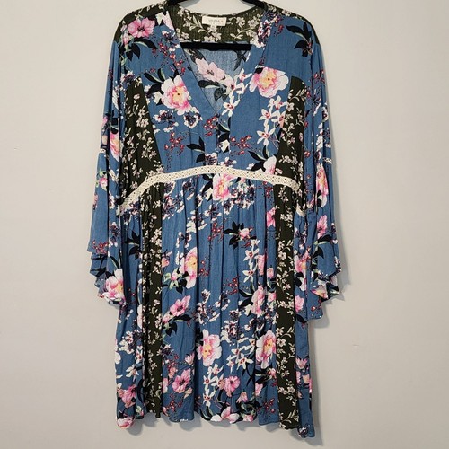 Umgee Women sz 2XL Floral Bell Sleeve Dress - Picture 2 of 10