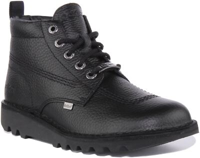 Kickers Kick Hi Top Tumble Premium Leder Stich Herren Stiefel schwarz Größe 6 - 12