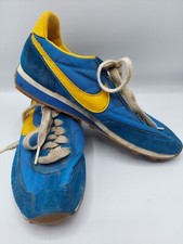 VINTAGE 1970'S KIDS YELLOW  BLUE SUEDE NIKE WAFFLE BOTTOMED TRAINERS SIZE 3 1/2