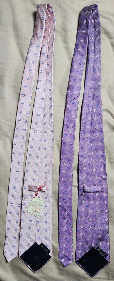 Set of 2 Faconnable Men's Ties Pink & Purple Square Print Vivid - Image 2 of 4