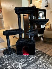 BULICADO Gothic Cat Tree with Coffin Bed and Hanging Bats