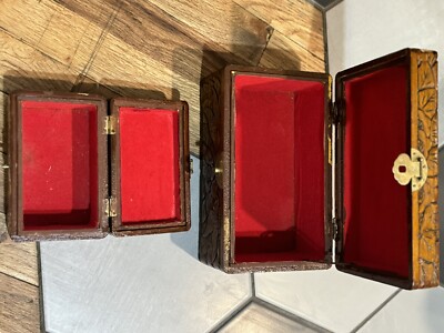 Chinese Carved Camphor Lacquered Wooden Boxes With Brass Closure