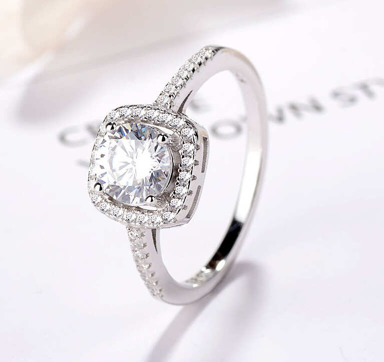 Women's 925 Sterling Silver Diamond Created Wedding Square