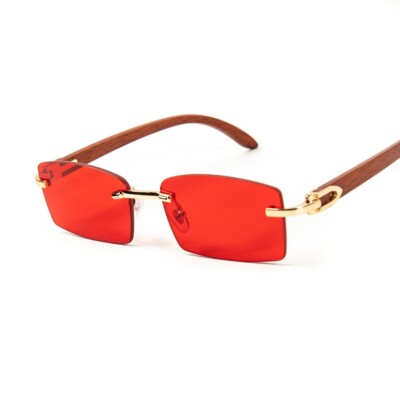 Retro Vintage Rectangle Rimless Gold Frame Red Tint 90s Vintage
