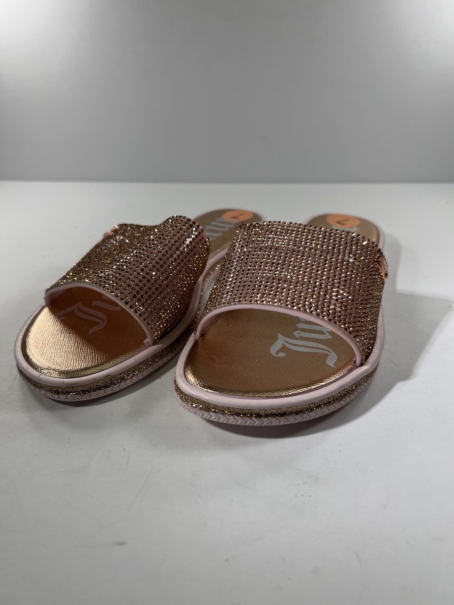 Juicy Couture Pink Rose Gold Sandals Glitter Strap Slides Size