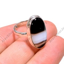 Black Banded Agate Ring 925 Sterling Silver Handmade Boho Rings Gift Jewelry