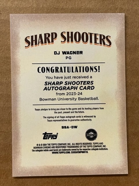 DJ WAGNER Kentucky 2023-24 Bowman University Sharp Shooters