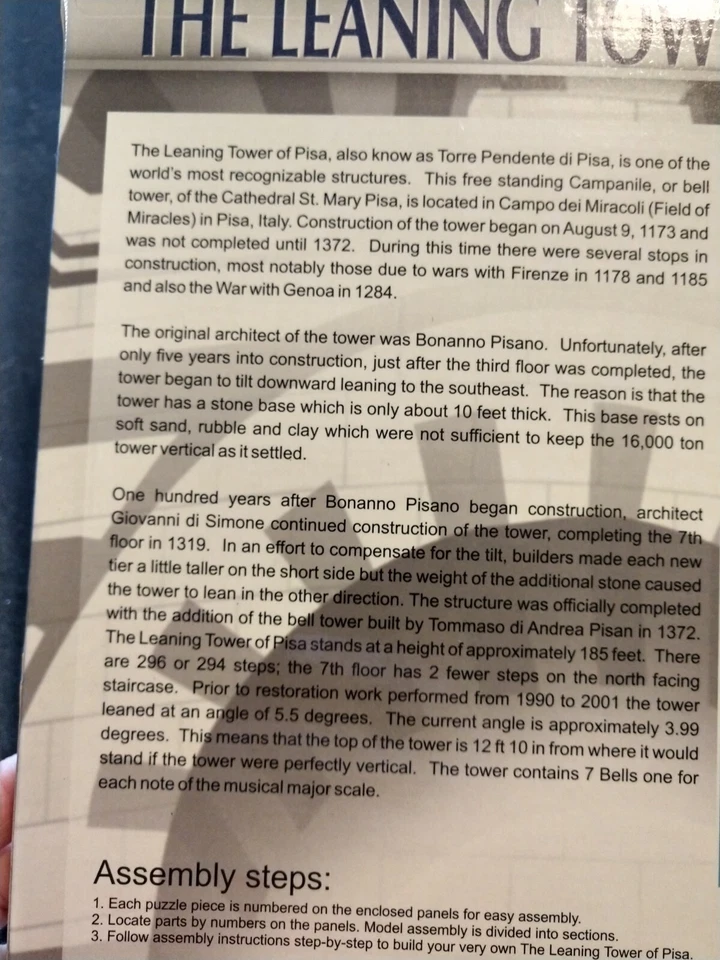 NEW! 3D Puzzle Tower Of Pisa 13 Pieces Daron Toys No. CF706H - Image 4 of 4