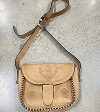 Patricia Nash Embossed Tooled Tan Leather Crossbody Bag Native Boho Festival