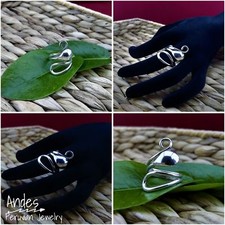 Handmade peruvian ring 950 silver w/ lace and drop shape wrought design Sz 9-9.5