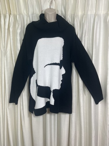 Karl Lagerfeld Sweater Iconic Silhouette Portrait Black White Cowl Rare Size L - Picture 11 of 20