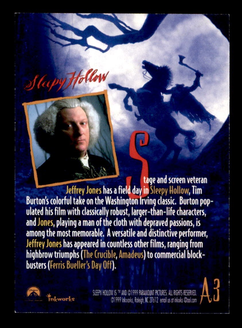 1999 Inkworks Tim Burton's: Sleepy Hollow Jeffrey Jones Autograph Card A3 - Picture 2 of 2