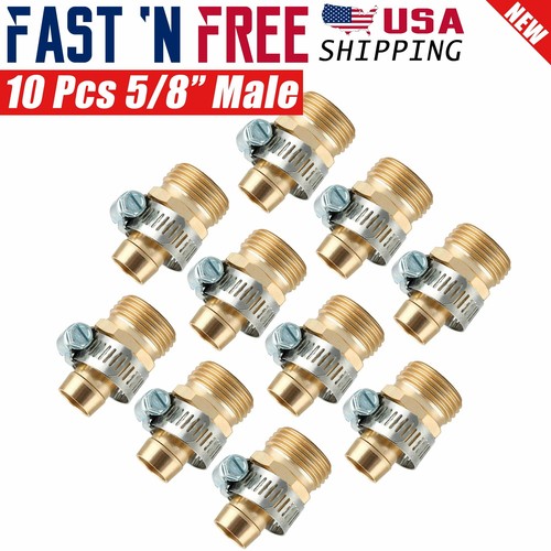 10x 5/8" Brass Color Garden Hose Repair Mender Male Connector w