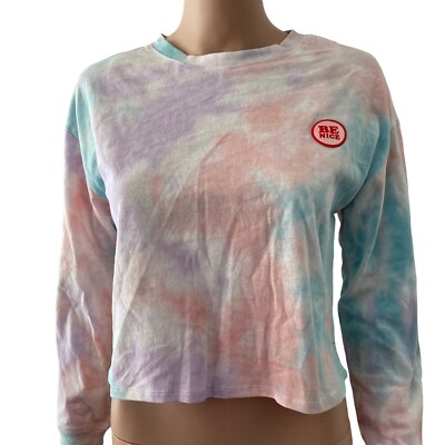 All In Favor Tshirt Womens XS Cropped Tie Dye Multicolored Embroidered Be Kind