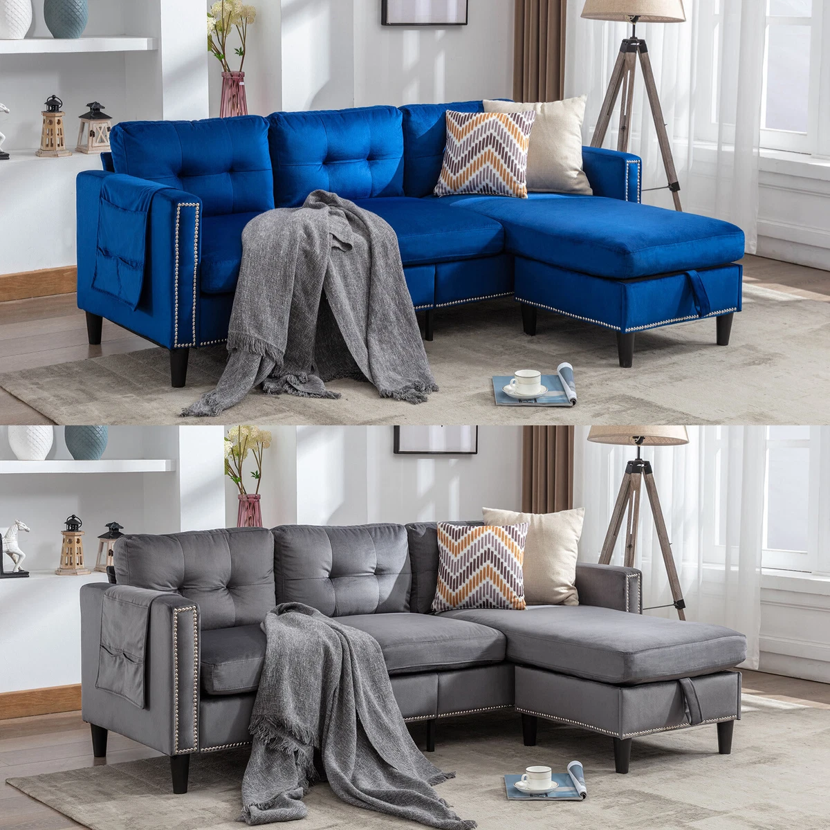 Blue velvet small sofa outlet