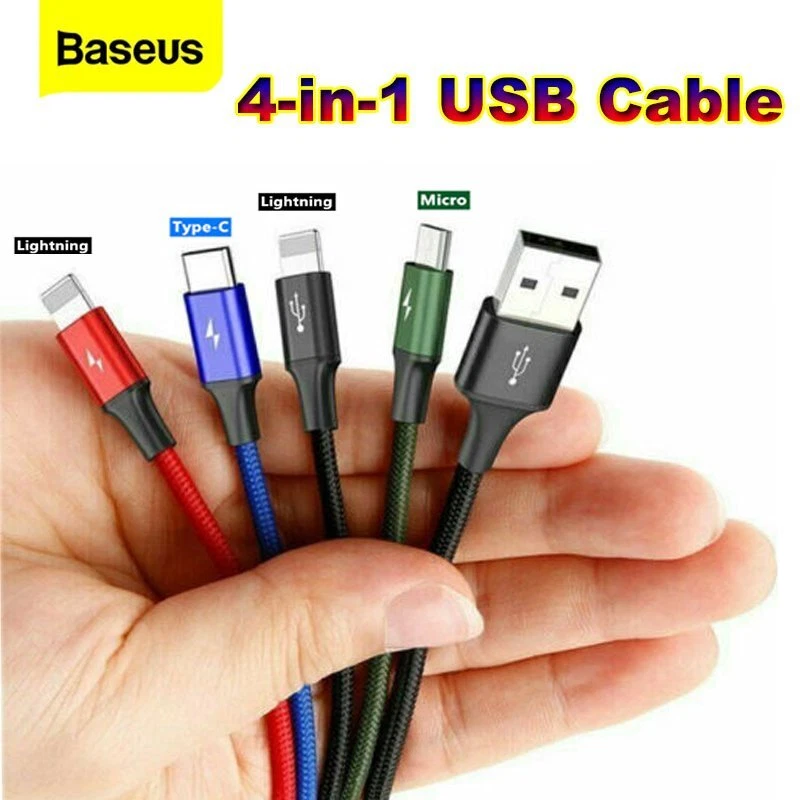 BASEUS 4 in 1 Multi Micro USB/Type C/2 IOS Fast Charging Cable Charger Sync Cord - Image 2 of 4