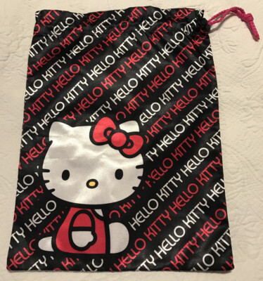 2012 Sanrio HELLO KITTY 12'' X 16'' Drawstring Travel Accessory Tote Bag Siky feel