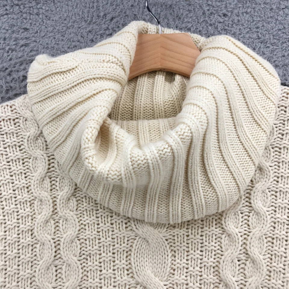 Bass Cowl Neck Sweater Womens Medium Off White Cable Knit Long Sleeve Pullover - Image 4 of 4