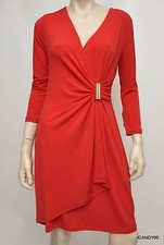 Calvin Klein Matte Jersey V-Neck Draped Faux-Wrap Dress Top Red 8 Nwt $108 