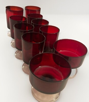 10 pieces Cristal D Arques Ruby Durand Cavalier France Wine & Champagne Glasses