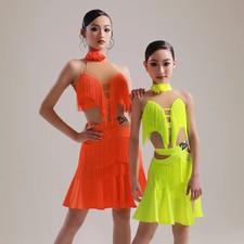 Latin Dance Dress Female Dress Net Gauze Girl Dance Irregular Fringe Group