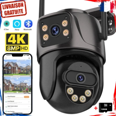 WONSDAR Double Caméra Surveillance Extérieure Full HD 8MP WiFi Vision Nocturne SD 128GO