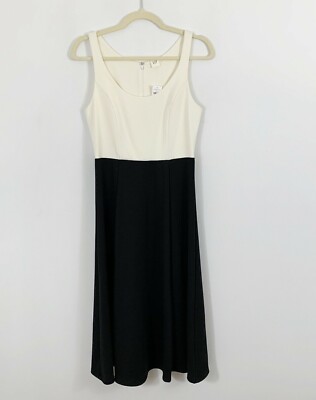 NEW Gap Fit Flare Midi Size 2 Dress Ponte Black Ivory ColorBlock Career Cocktail