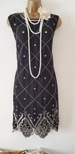 BOOHOO 20'S GATSBY DECO FLAPPER CHARLESTON SEQUIN BEAD EMBELLISHED DRESS SZ UK16