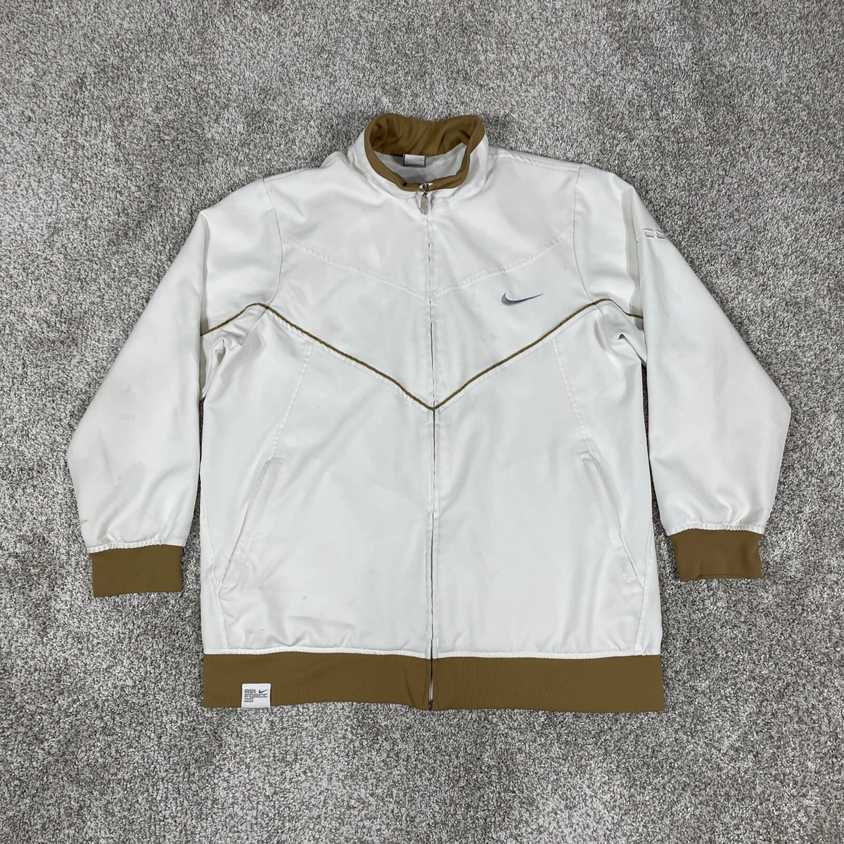 VTG Nike Jacket Mens Large White Gold Air Force One Full Zip Loose Track Y2K
