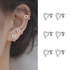 Silver Small Heart CZ Stone Stud Earrings Women Surgical Steel Jewelry Gift