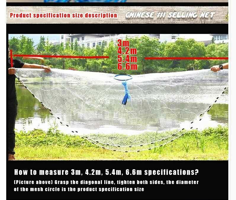 Rete Da Lancio 5.4 Metri Diametro | Wurfnetz Fischernetz Fishing Net Senza Marca