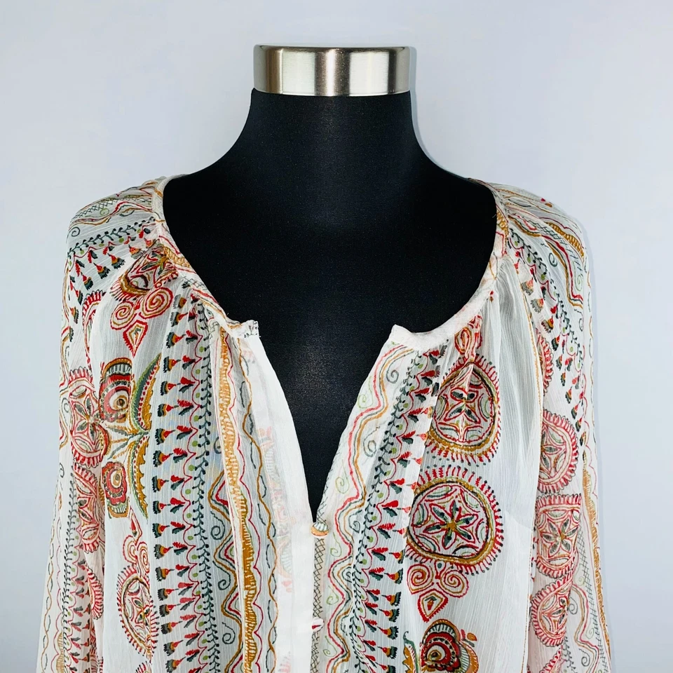 Honey Punch Womens Large L Sheer Polyester Bohemian Print Knotted Sleeves Top - Image 2 of 4