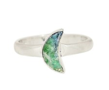 Crescent Moon Green Moonstone in Sterling Silver Ring sz 8