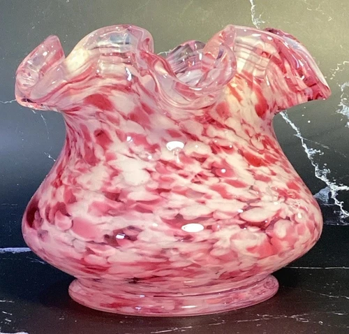 1960’S FENTON ROSE MIST BOWL VASE ART GLASS 4.25" TALL MURRHINA PATTERN WV, USA