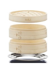 NEW MIU 10" 2-Tier Bamboo Steamer Basket 10" With Stainless Steel Ring Adapter