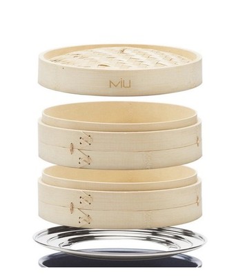 NEW MIU 10'' 2-Tier Bamboo Steamer Basket 10'' With Stainless Steel Ring Adapter